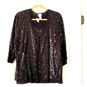 Chico’s sequined tank & sweater jacket.  Worn  1x.